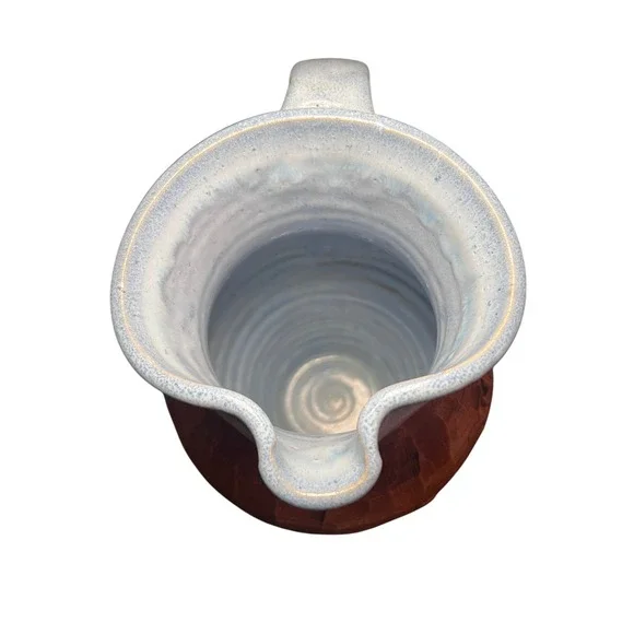 Ken Poole 1990 Rockhouse Pitcher Blue glaze Floral Embossed Signed Art Pottery